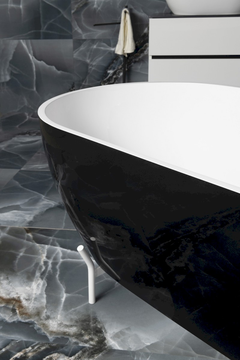 REDUTA volně stojící vana litý mramor 150x75x58cm, černá/bílá 71974