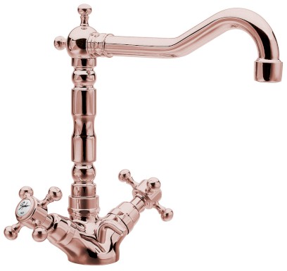 ANTEA stojánková umyvadlová baterie s retro hubicí s výpustí, růžové zlato 3377