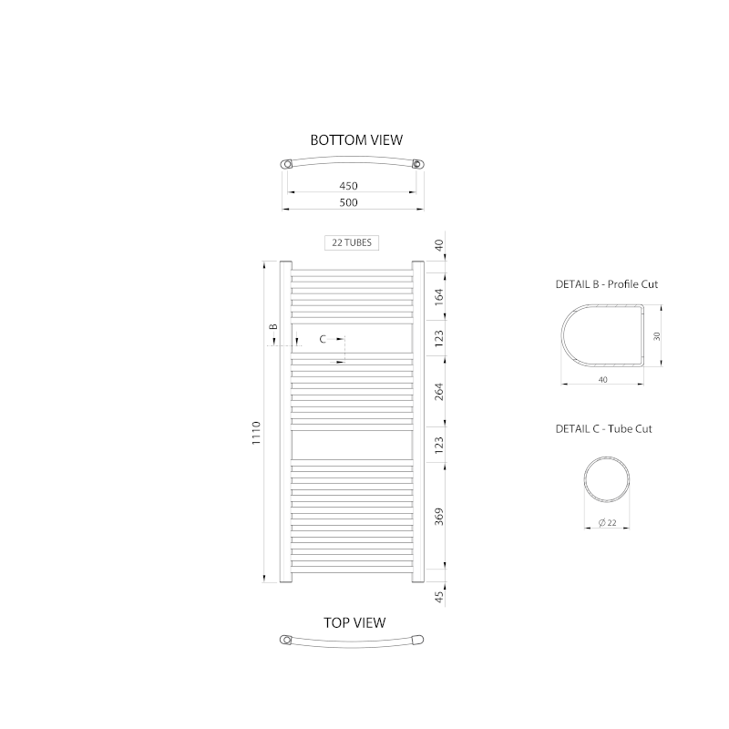 ALYA otopné těleso oblé 500x1110mm, chrom LLC201