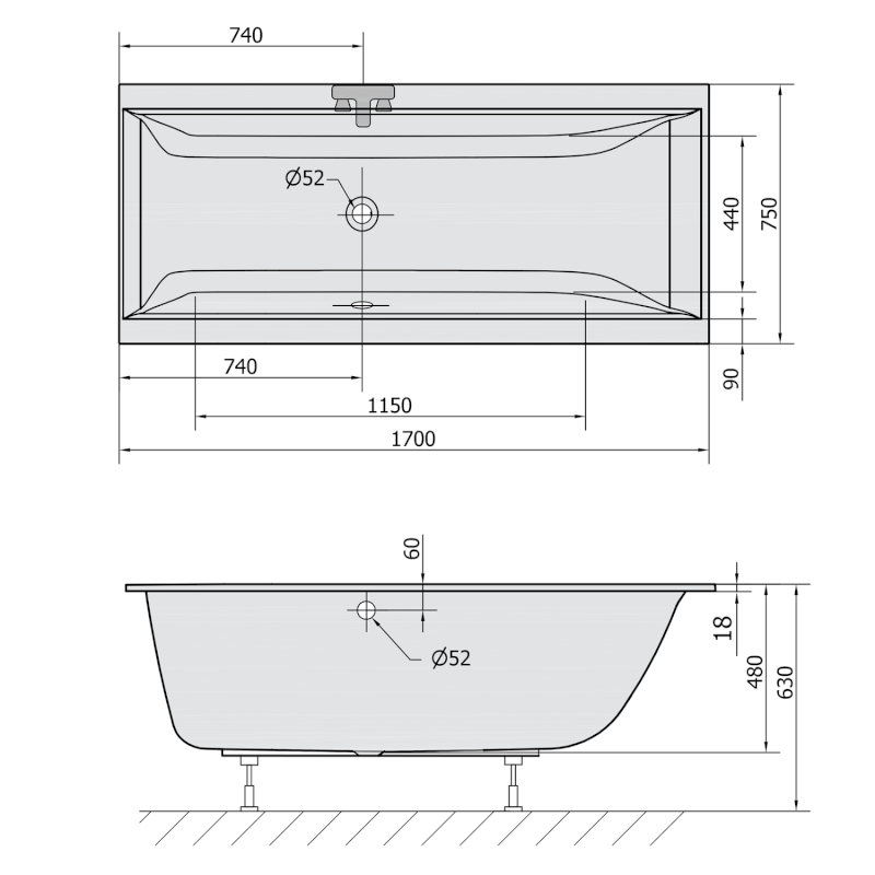 CLEO SLIM obdélníková vana 170x75x48cm, bílá 94611S