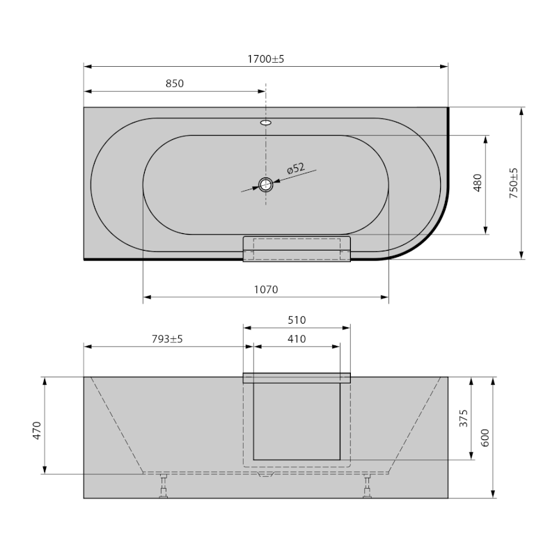 PORTAS L asymetrická vana s dvířky, 170x75x60cm, bílá 75531