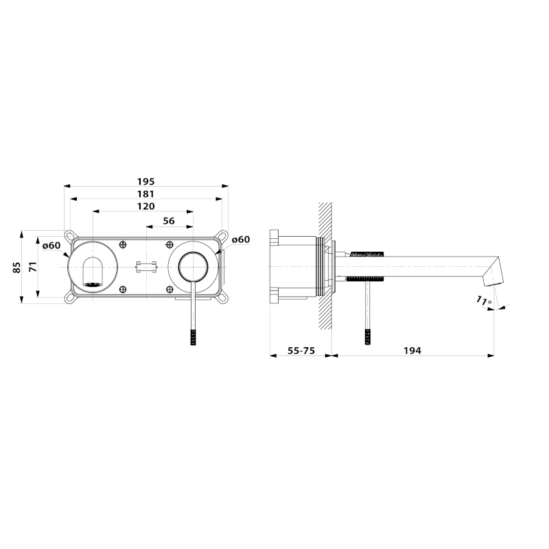 SOLARIS podomítková dvouprvková umyvadlová baterie, chrom WD008