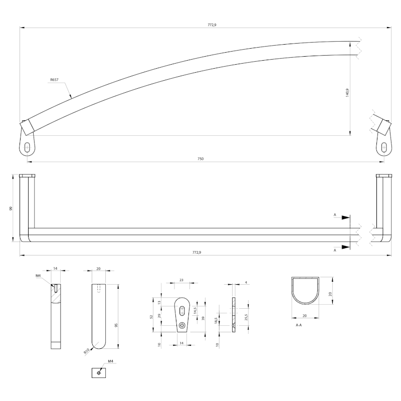 NORM čelní držák ručníků 80cm, pro umyvadlo 8644111, chrom PANMA80