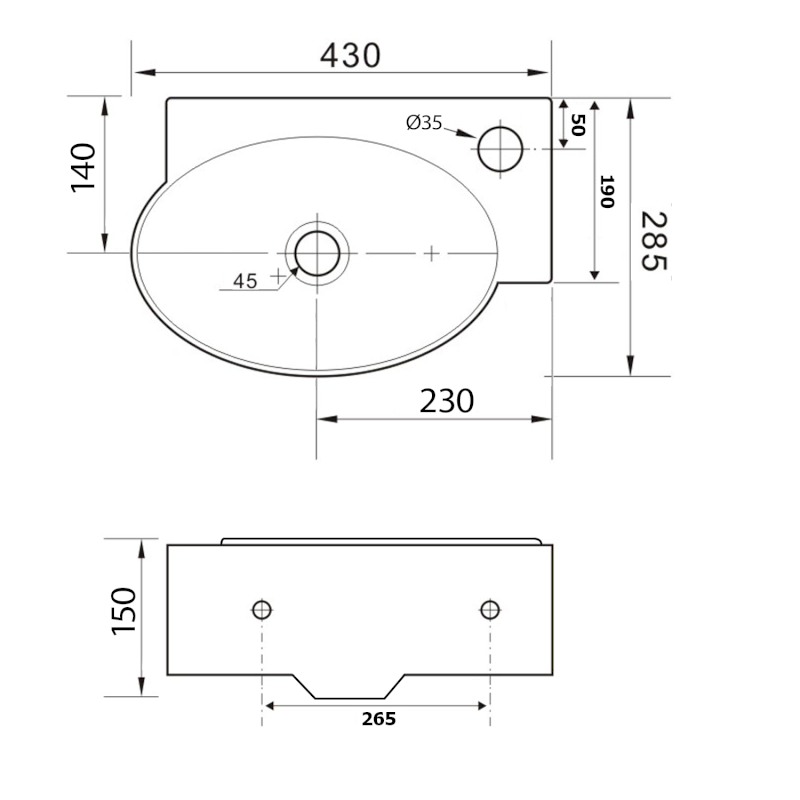 RIBERA keramické umývátko rohové 43x28,5 cm, otvor pro baterii vpravo, bílá AR497