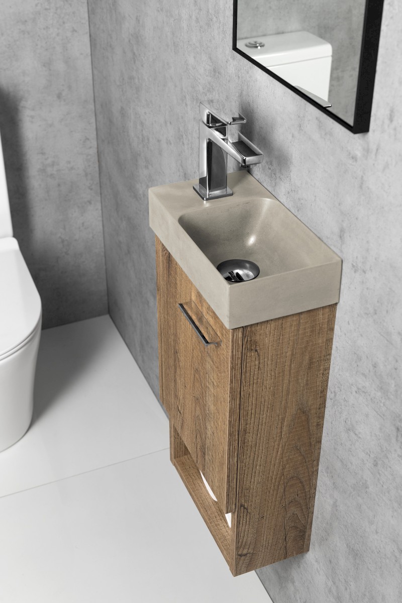 PICCOLINO betonové umývátko 30,8x17cm, baterie vlevo, písková mat PK30014