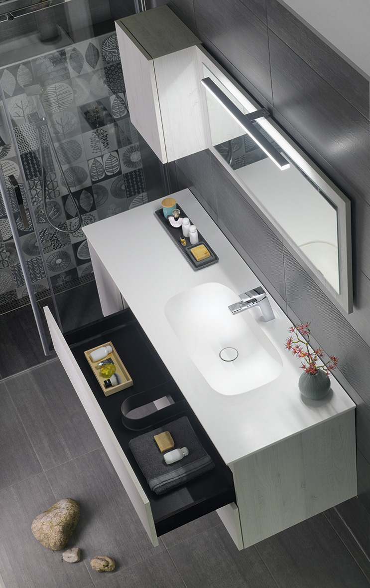 TREOS umyvadlo 131,6x51,3 cm, rockstone, levé, bílá mat TS132-0101-L