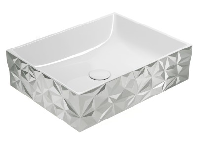 KUBE X DIAMANT keramické umyvadlo na desku, 50x37cm, bílá/stříbrná 944055
