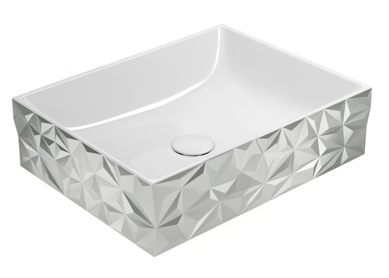 KUBE X DIAMANT keramické umyvadlo na desku, 50x37cm, bílá/stříbrná 944055