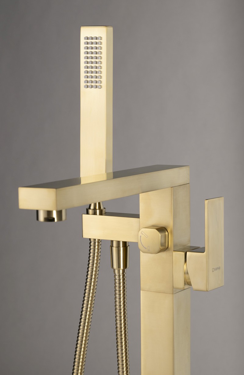 CUBEMIX vanová baterie s připojením do podlahy, zlato mat CM021GB