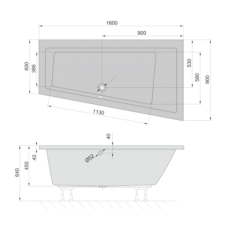 ANDRA R asymetrická vana 160x90x45cm, černá mat 81541.21