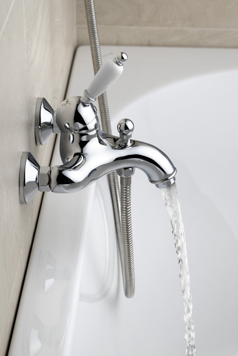 KIRKÉ WHITE nástěnná vanová baterie, bílá páčka, chrom KI10BC