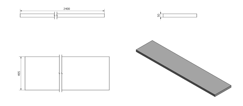 AVICE deska pod umyvadlo 240x50cm, tl.5cm, cement AV247