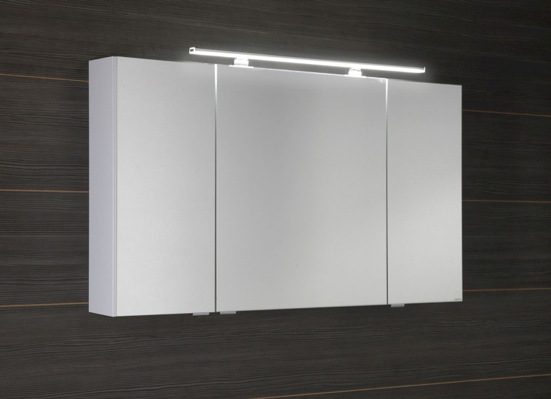 RIWA galerka s LED osvětlením, 3x dvířka, 121x70x17cm, bílá lesk RIW120-0030