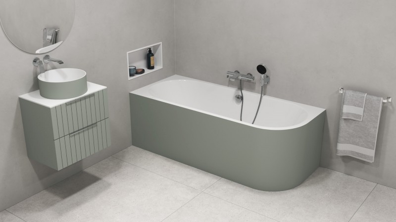 VIVA L MONOLITH asymetrická vana 170x75x60cm, bílá/verde 70119M.44