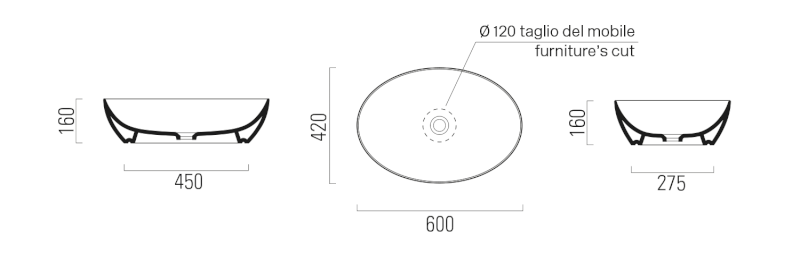PURA keramické umyvadlo na desku 60x42cm, bílá ExtraGlaze 884211