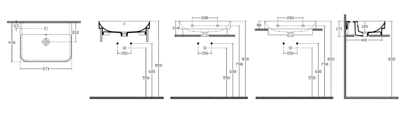 SOTT AQUA keramické umyvadlo zápustné, 57x44cm, bílá 10SQ50057