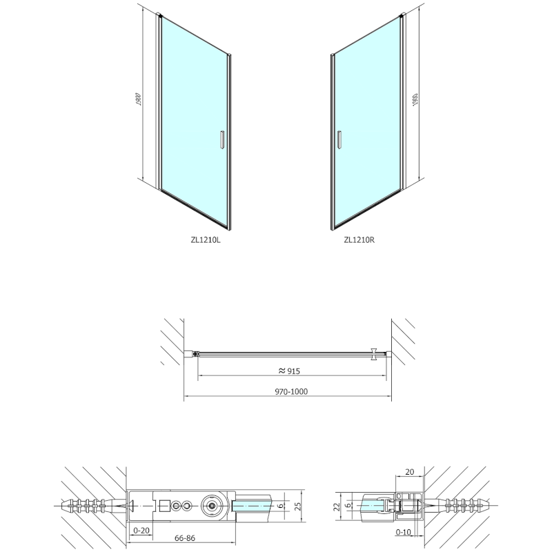 ZOOM sprchové dveře 1000mm, čiré sklo ZL1210