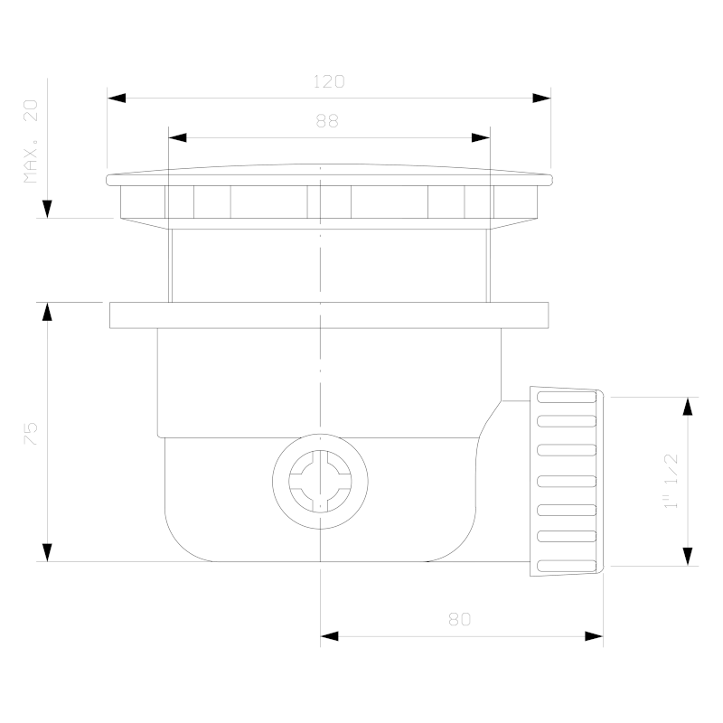 Vaničkový sifon, průměr 90mm, DN40, krytka bronz 1711A