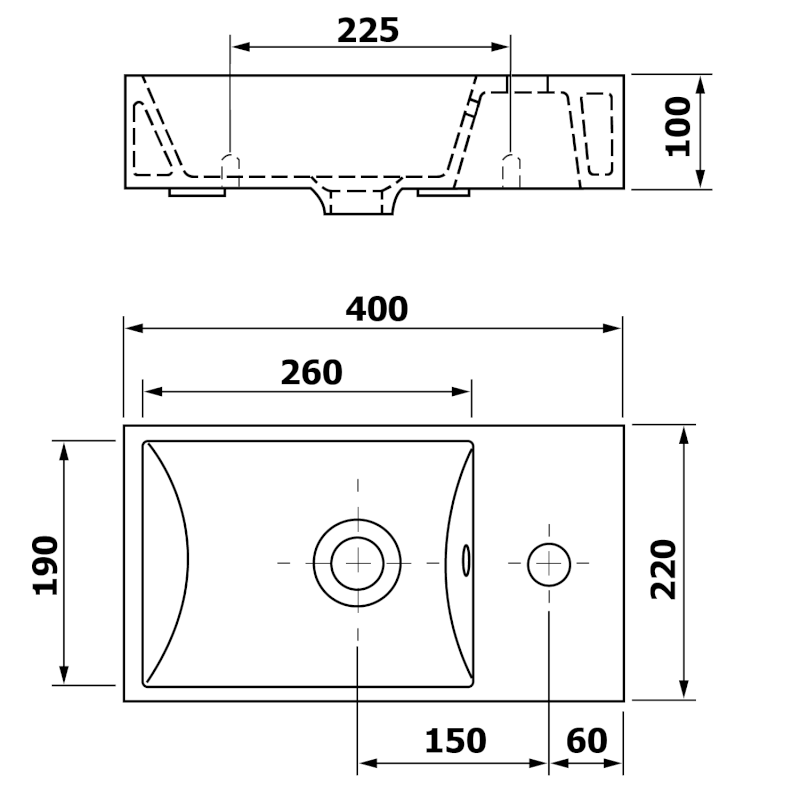 MINOS keramické umývátko 40x22cm, baterie vpravo, bílá 4059