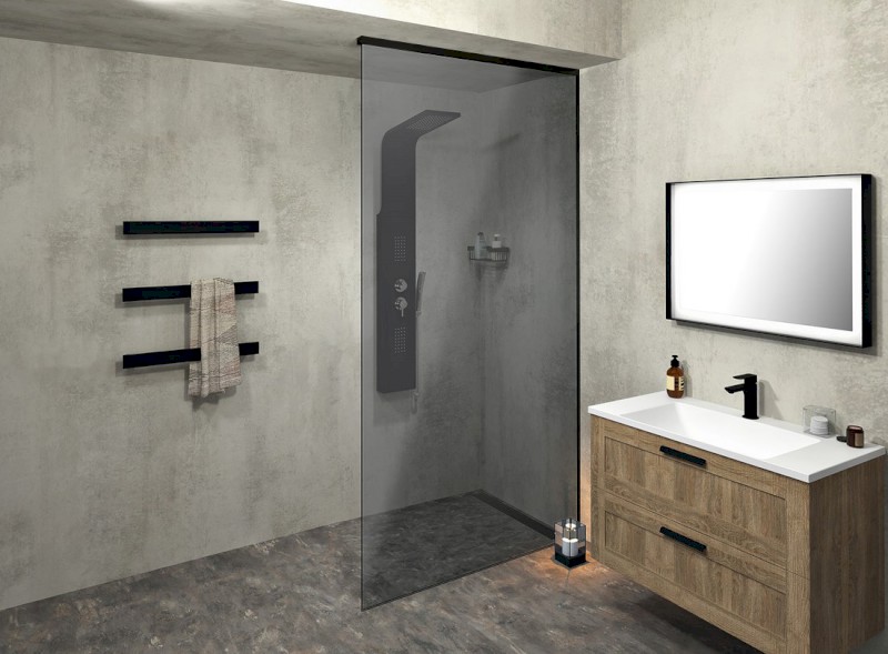 ARCHITEX sada pro neviditelné uchycení skla, podlaha-stěna-strop, 1610x2600mm, černá mat AL2616B