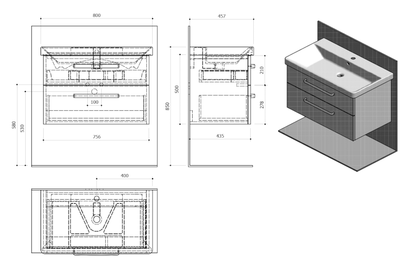 THEIA umyvadlová skříňka 75,6x50x44,2cm, 2xzásuvka, borovice rustik TH080-1616
