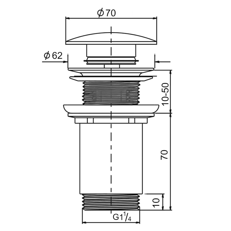 Umyvadlová výpust 5/4“, click-clack, keramická zátka, 10-50mm, černá mat AR901