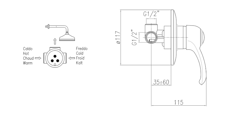 KIRKÉ podomítková sprchová baterie, 1 výstup, bronz KI41B