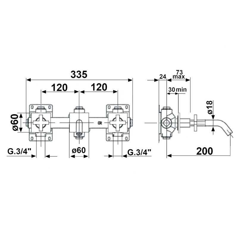 TRAX podomítková tříprvková umyvadlová baterie, chrom 652