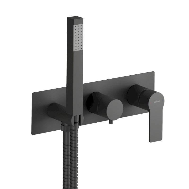 PAX podomítková sprchová/vanová baterie s ruční sprchou, 2 výstupy, černá mat XA52/15