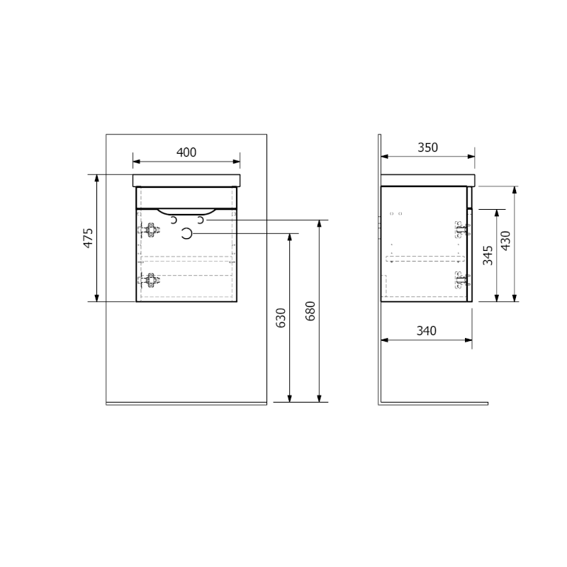 ELLA umyvadlová skříňka 37,5x43x34cm, 1x dvířka, levá, bílá EL040-3030