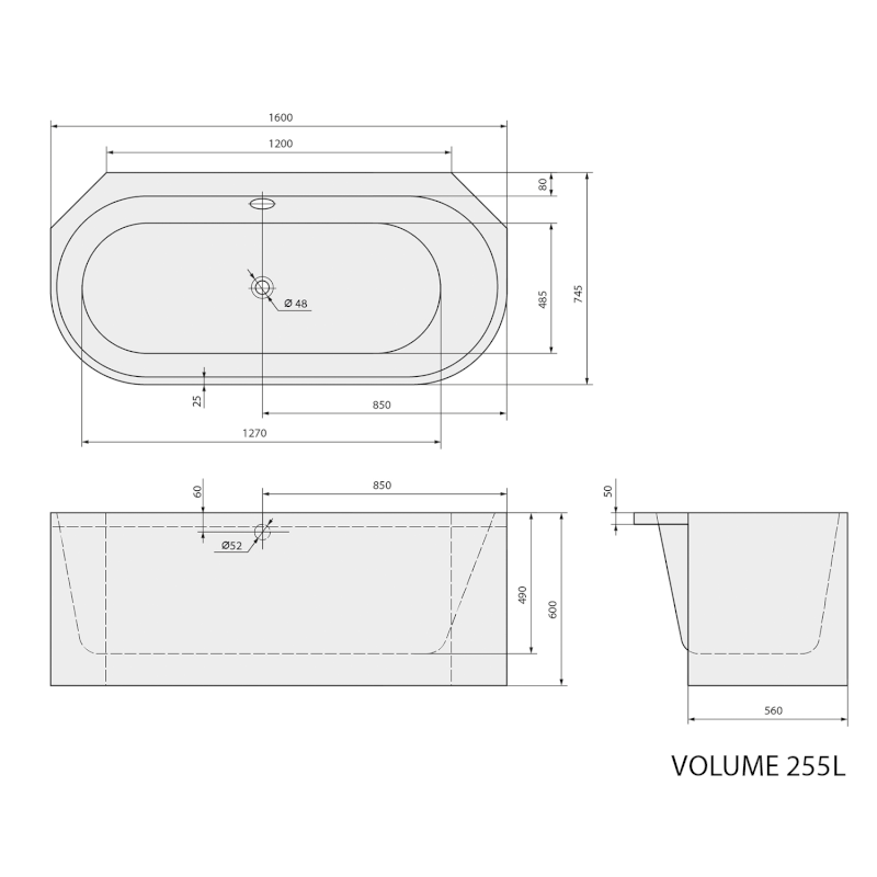 ASTRA AR MONOLITH rohová vana 160x75x60cm, bílá 34611MAR