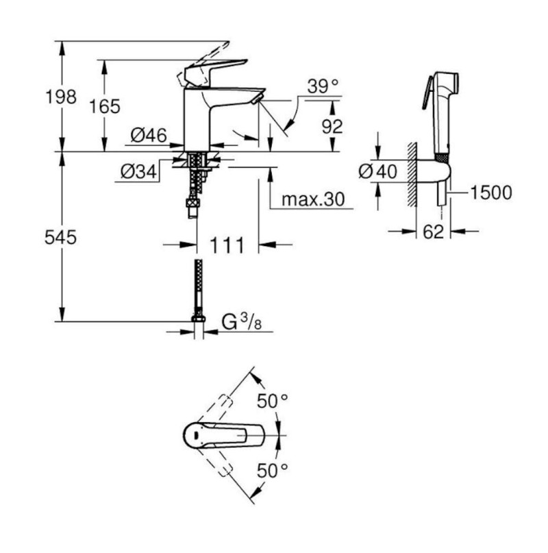 QuickFix Start Umyvadlová baterie s bidetovou sprškou, chrom GROHE 23123003