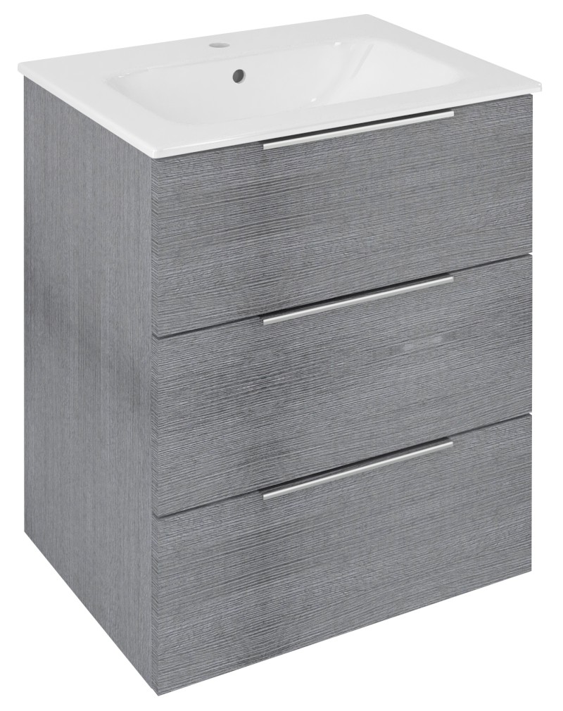 CIRASA umyvadlová skříňka 59,2x75x46cm, 3x zásuvka, dub stříbrný CR631-1111