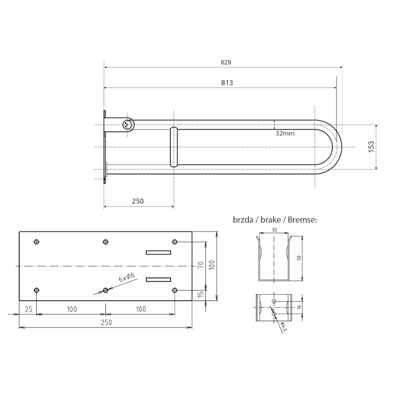 HANDICAP madlo sklopné 813mm, bílá XH518W