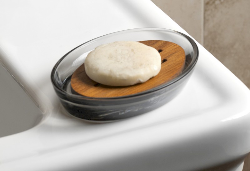 FIGO mýdlenka na postavení, kouřové sklo/dřevo 08399