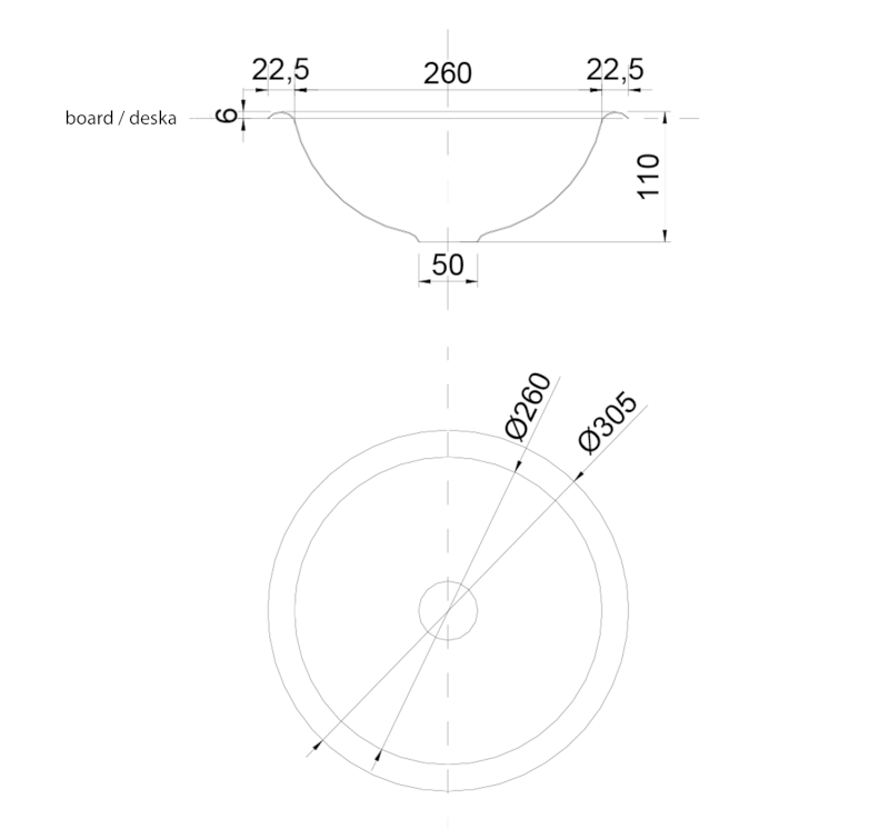 Zápustné umyvadlo nerezové, průměr 305 mm 13028.B