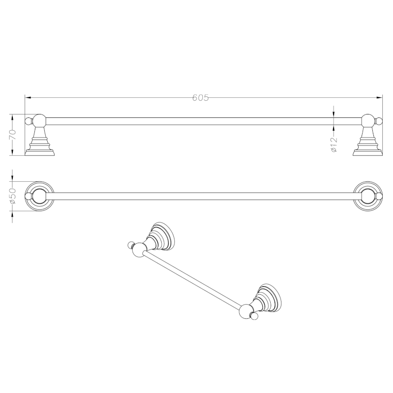 DIAMOND držák ručníků 600mm, bronz 1318-09