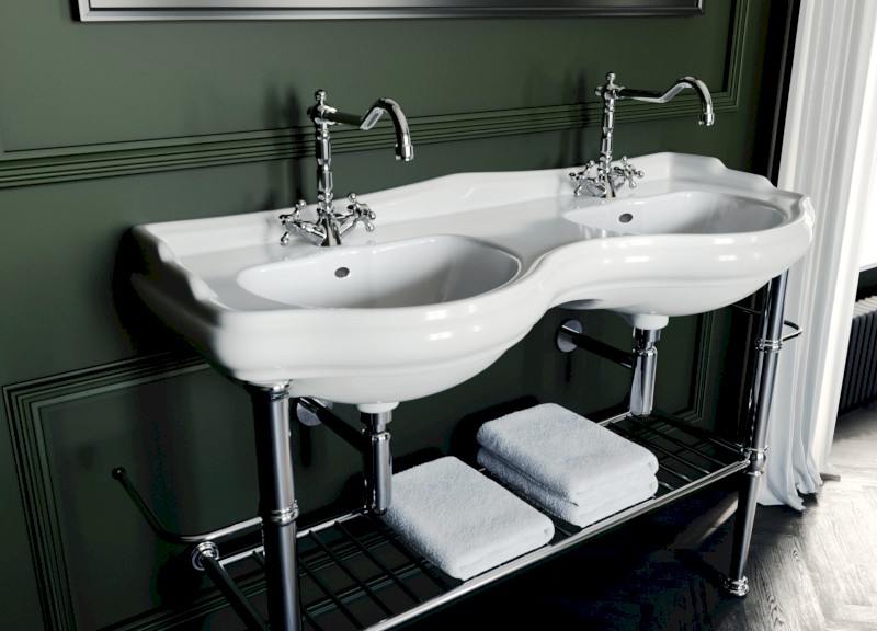 RETRO konstrukce pro dvojumyvadlo 120cm s poličkou, chrom 730190