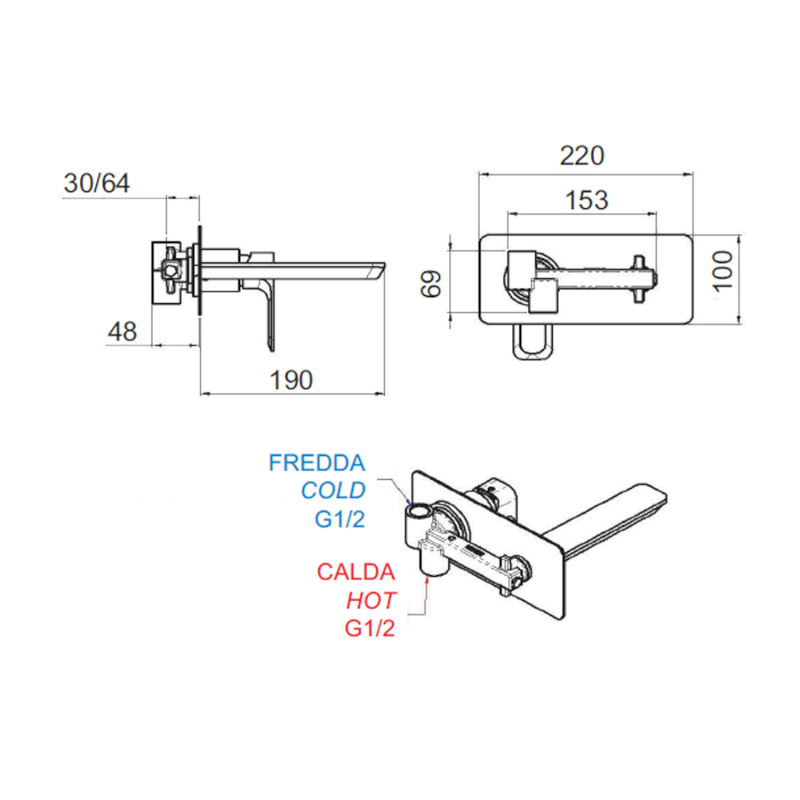 SPY podomítková umyvadlová baterie, zlato mat PY08/19