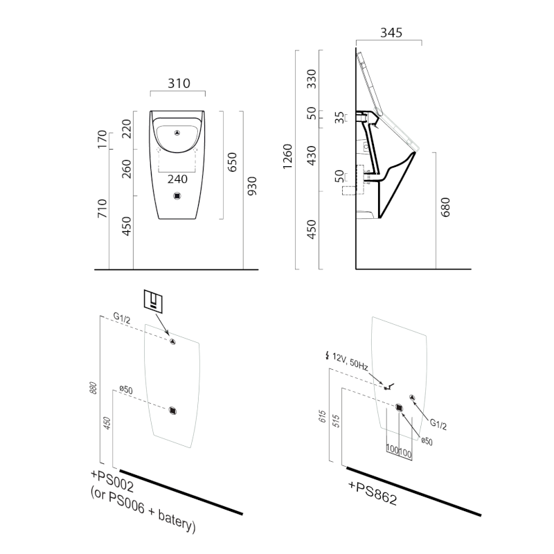 COMMUNITY urinál se zakrytým přívodem vody s otvory pro víko 31x65cm, bílá ExtraGlaze 909811