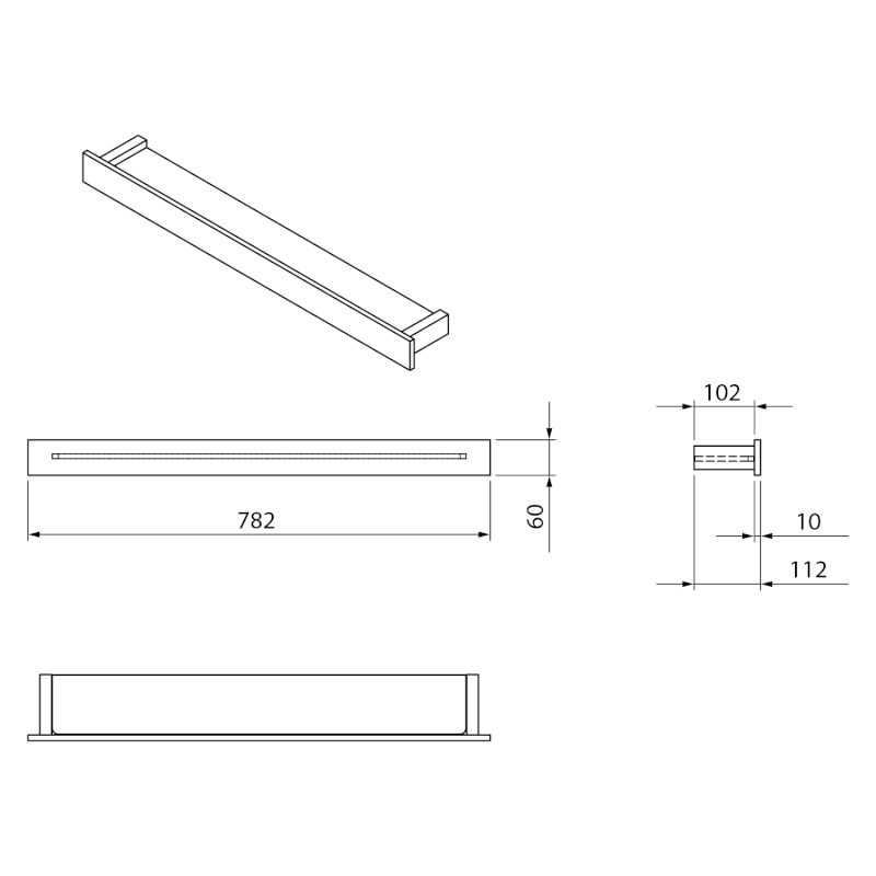 PATRON skleněná police 78cm, černá PX785B
