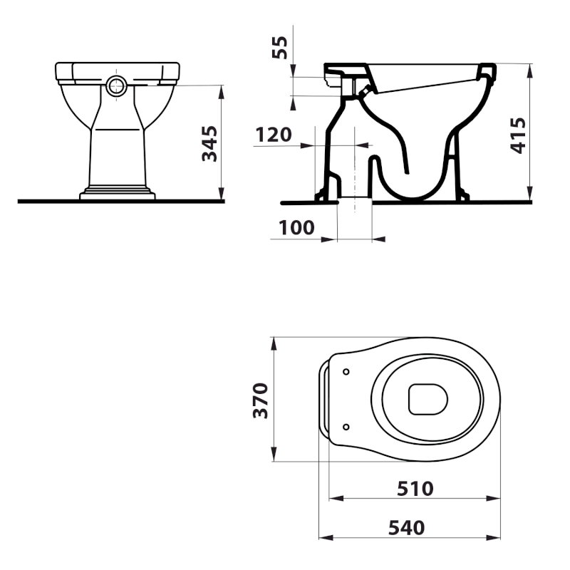 CLASSIC WC mísa stojící, 37x54cm, spodní odpad, bílá ExtraGlaze 871011