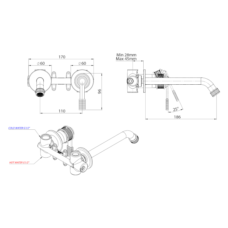 VERSI podomítková umyvadlová baterie, černá mat RV018/15
