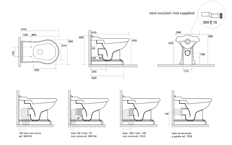 RETRO WC mísa stojící, 39x61cm, spodní/zadní odpad, bílá 101601