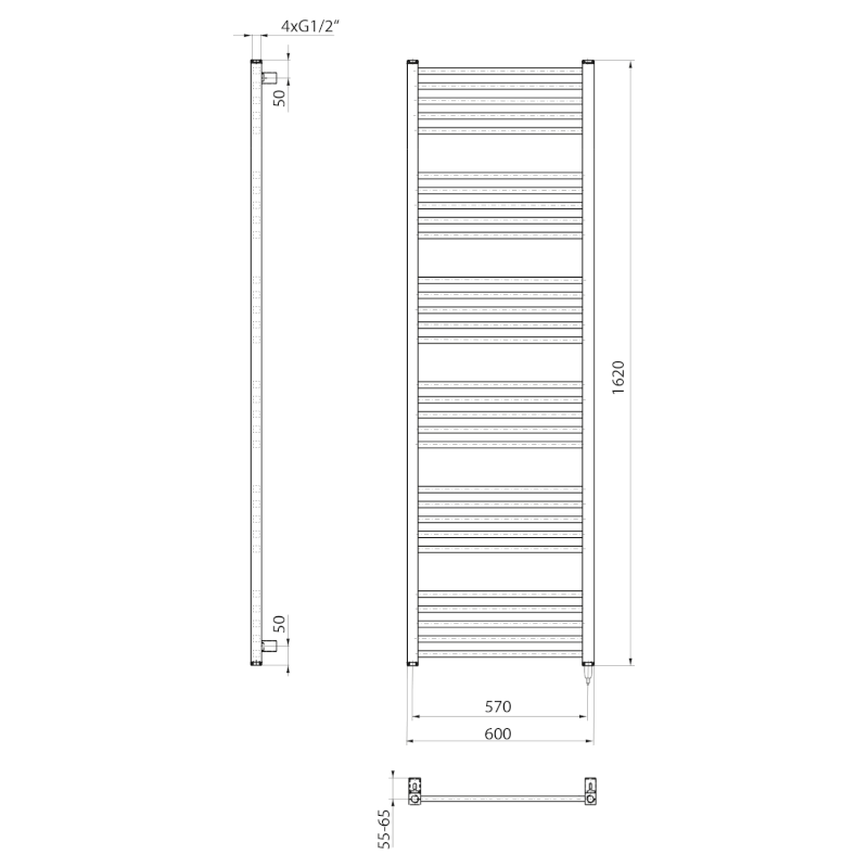 METRO-E elektrické otopné těleso rovné 600x1620mm, 800 W, bílá ME616