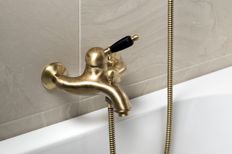 KIRKÉ BLACK nástěnná vanová baterie, černá páčka, bronz KI10NB