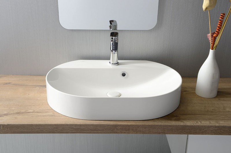 HELEN umyvadlo na desku, litý mramor, 63x43cm, bílá HE063