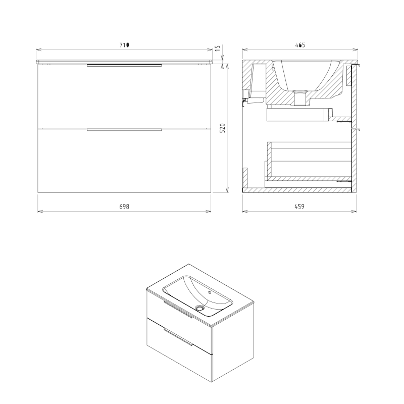 CIRASA STRIP umyvadlová skříňka 69,8x52x46cm, siena CR701-4242S