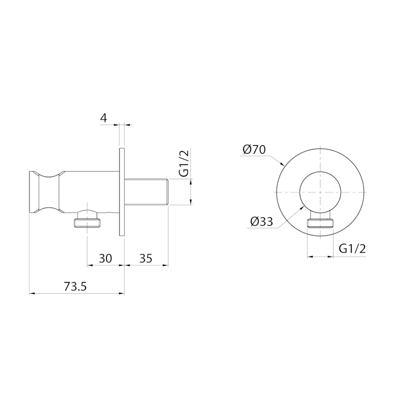 Držák sprchy kulatý, pevný, s vyústěním, zlato mat SG203G