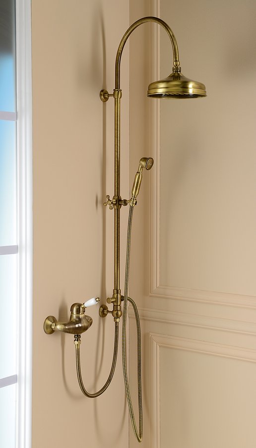 KIRKÉ WHITE nástěnná sprchová baterie, bílá páčka, bronz KI11BB